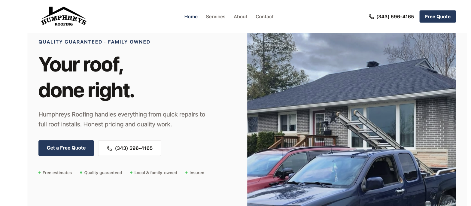 Humphreys Roofing website preview
